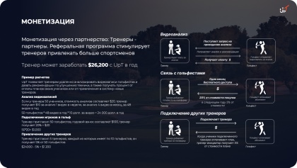 Слайд UpT.golf о модели монетизации